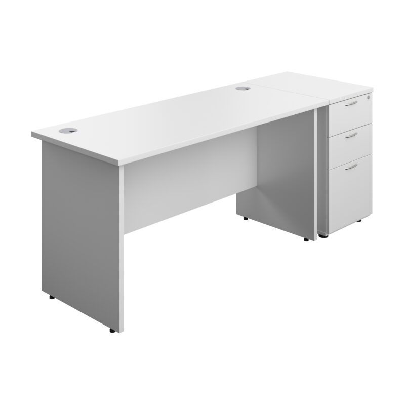 Panel Rectangular Desk + 3 Drawer Desk High Pedestal Bundle | 1400X600 | White/White