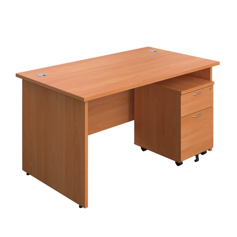 Panel Rectangular Desk + 2 Drawer Mobile Pedestal Bundle | 1400X800 | Beech/Beech