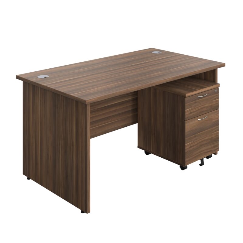 Panel Rectangular Desk + 2 Drawer Mobile Pedestal Bundle | 1400X800 | Dark Walnut/Dark Walnut