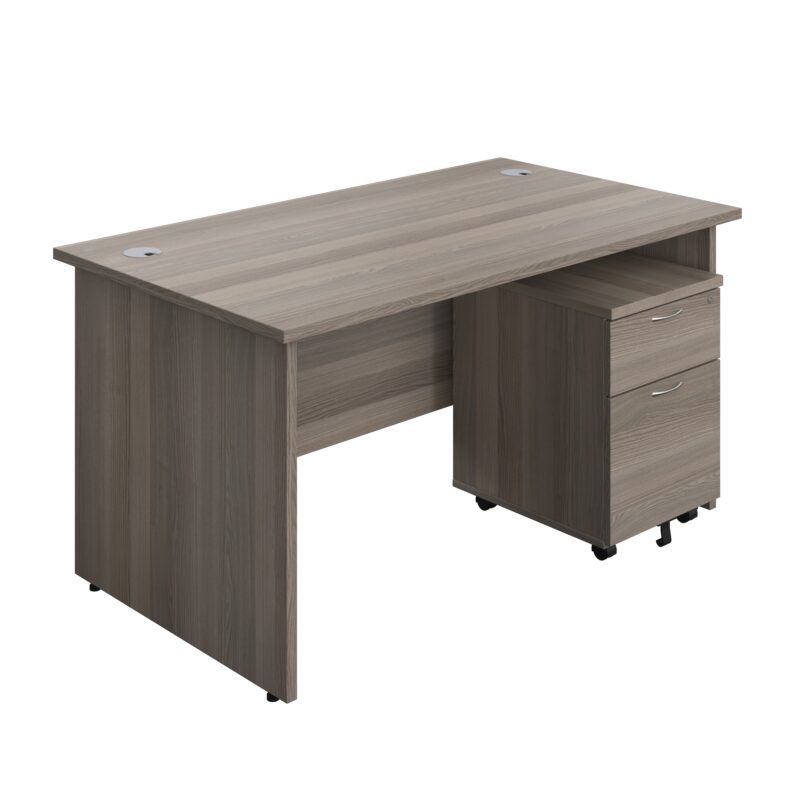 Panel Rectangular Desk + 2 Drawer Mobile Pedestal Bundle | 1400X800 | Grey Oak/Grey Oak