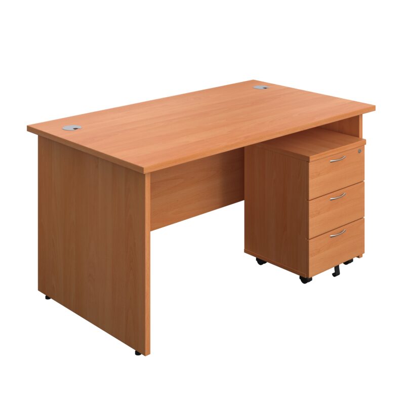 Panel Rectangular Desk + 3 Drawer Mobile Pedestal Bundle | 1400X800 | Beech/Beech