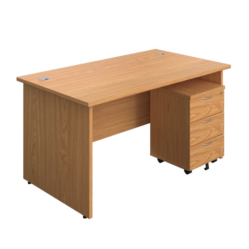 Panel Rectangular Desk + 3 Drawer Mobile Pedestal Bundle | 1400X800 | Nova Oak/Nova Oak