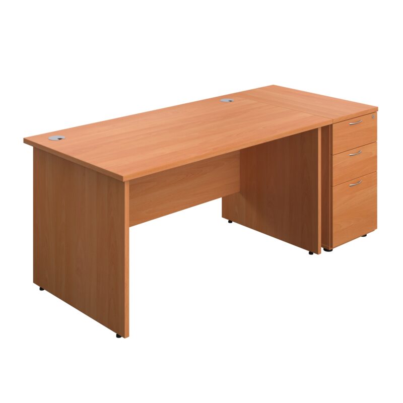 Panel Rectangular Desk + 3 Drawer Desk High Pedestal Bundle | 1400X800 | Beech/Beech