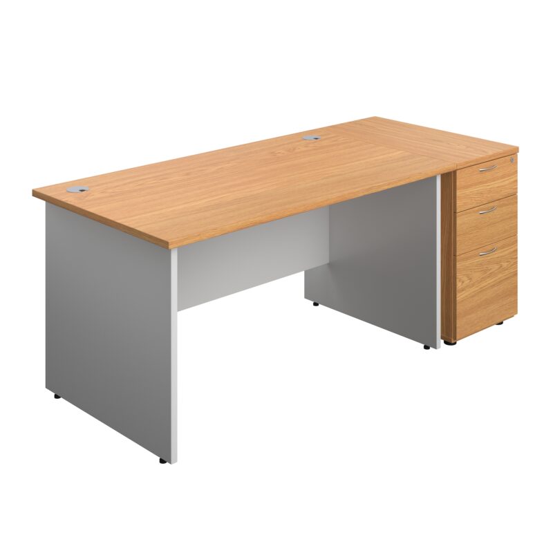 Panel Plus Rectangular Desk + Matching 3 Drawer Desk High Pedestal Bundle | 800 Pedestal | 1400X800 | Nova Oak/White