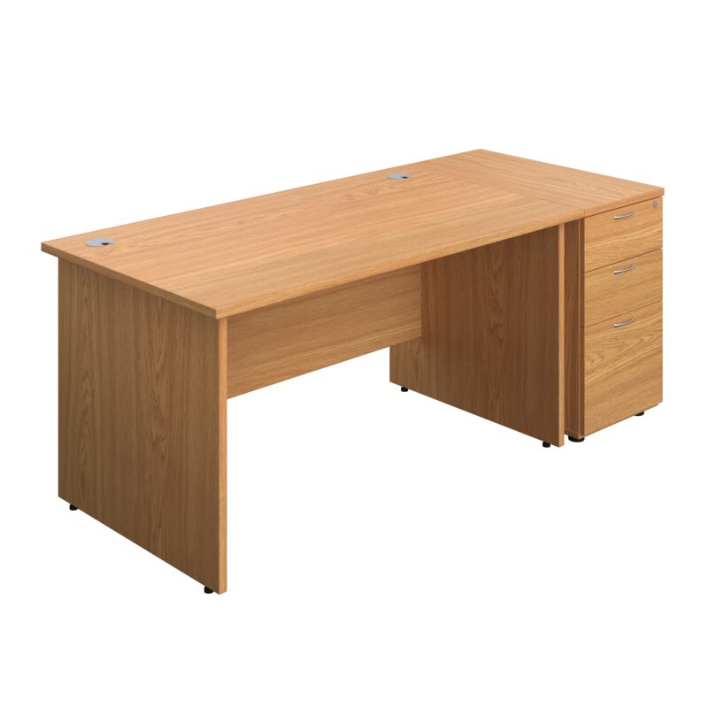 Panel Rectangular Desk + 3 Drawer Desk High Pedestal Bundle | 1400X800 | Nova Oak/Nova Oak