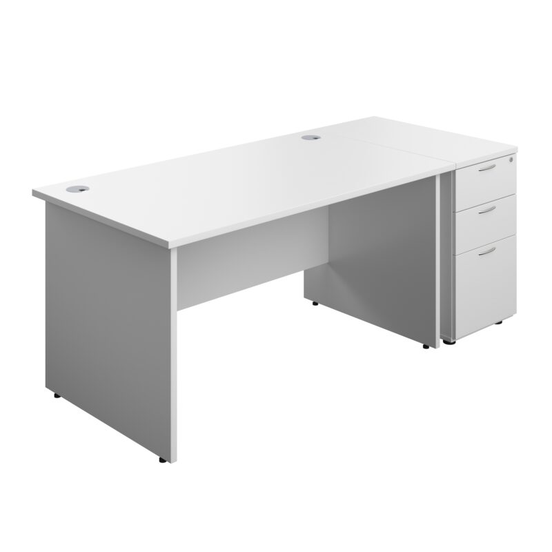 Panel Rectangular Desk + 3 Drawer Desk High Pedestal Bundle | 1400X800 | White/White