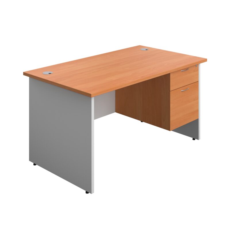 Panel Plus Rectangular Desk + 2 Drawer Fixed Pedestal Bundle | 1400X800 | Beech/White