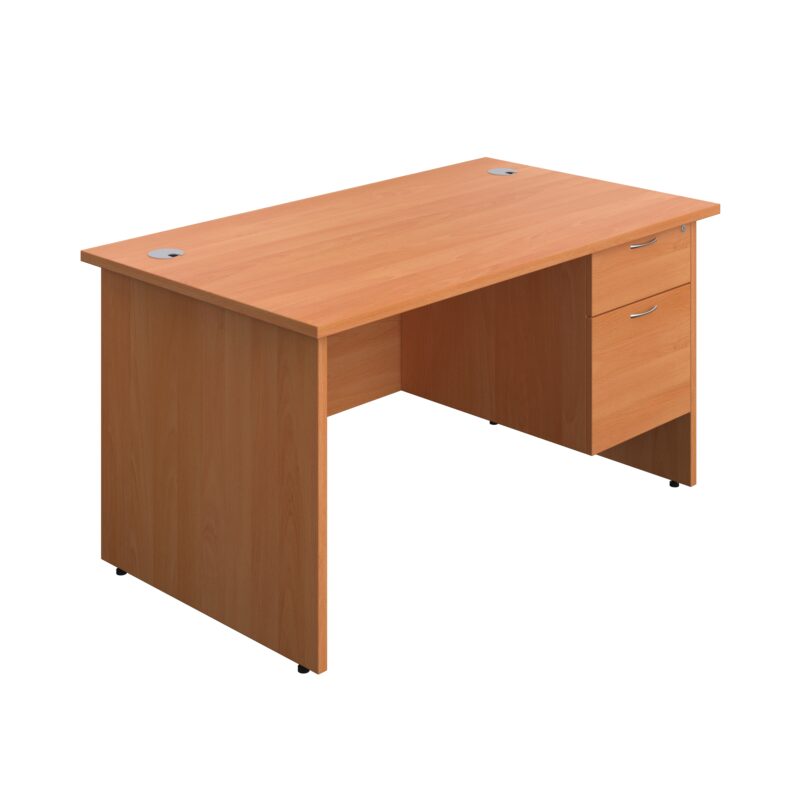 Panel Rectangular Desk + 2 Drawer Fixed Pedestal Bundle | 1400X800 | Beech/Beech