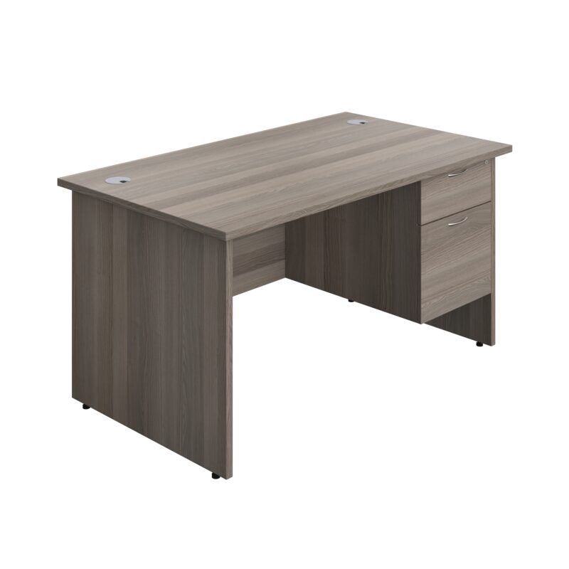 Panel Rectangular Desk + 2 Drawer Fixed Pedestal Bundle | 1400X800 | Grey Oak/Grey Oak