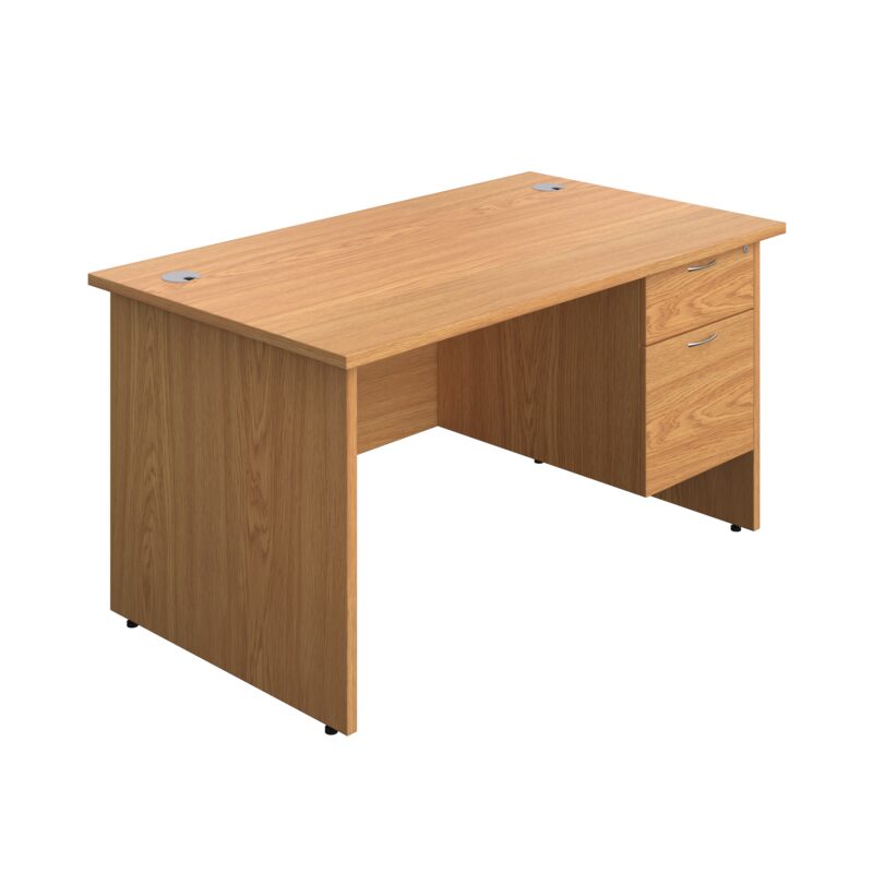 Panel Rectangular Desk + 2 Drawer Fixed Pedestal Bundle | 1400X800 | Nova Oak/Nova Oak