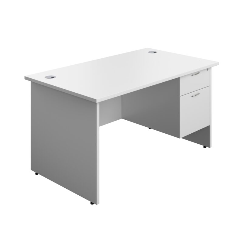 Panel Rectangular Desk + 2 Drawer Fixed Pedestal Bundle | 1400X800 | White/White