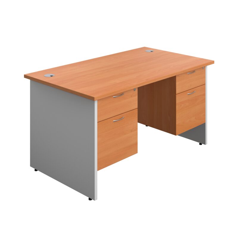 Panel Plus Rectangular Desk + 2 X 2 Drawer Fixed Pedestal Bundle | 1400X800 | Beech/White