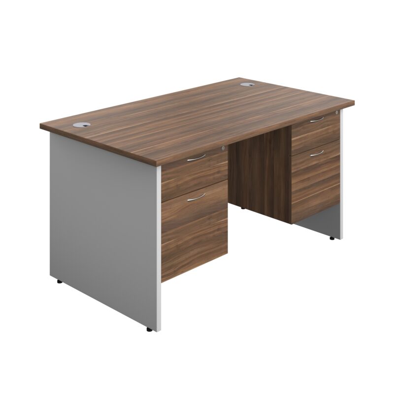 Panel Plus Rectangular Desk + 2 X 2 Drawer Fixed Pedestal Bundle | 1400X800 | Dark Walnut/White