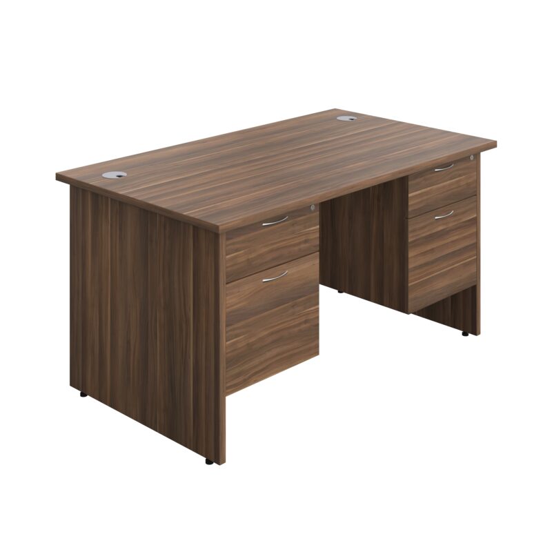 Panel Rectangular Desk + 2 X 2 Drawer Fixed Pedestal Bundle | 1400X800 | Dark Walnut/Dark Walnut