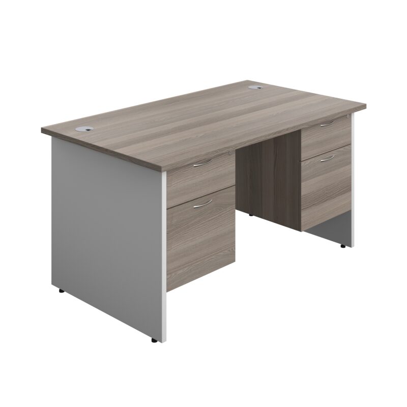 Panel Plus Rectangular Desk + 2 X 2 Drawer Fixed Pedestal Bundle | 1400X800 | Grey Oak/White