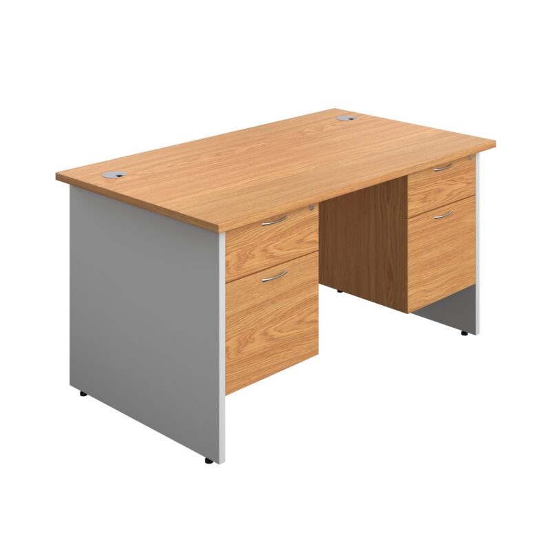 Panel Plus Rectangular Desk + 2 X 2 Drawer Fixed Pedestal Bundle | 1400X800 | Nova Oak/White