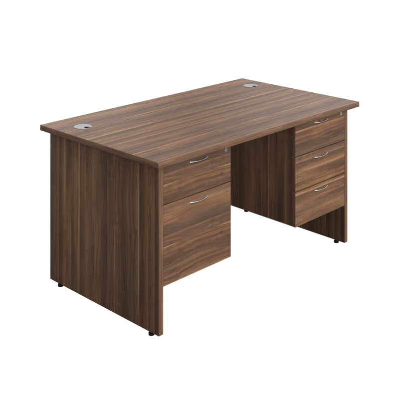 Panel Rectangular Desk + 2 & 3 Drawer Fixed Pedestal Bundle | 1400X800 | Dark Walnut/Dark Walnut