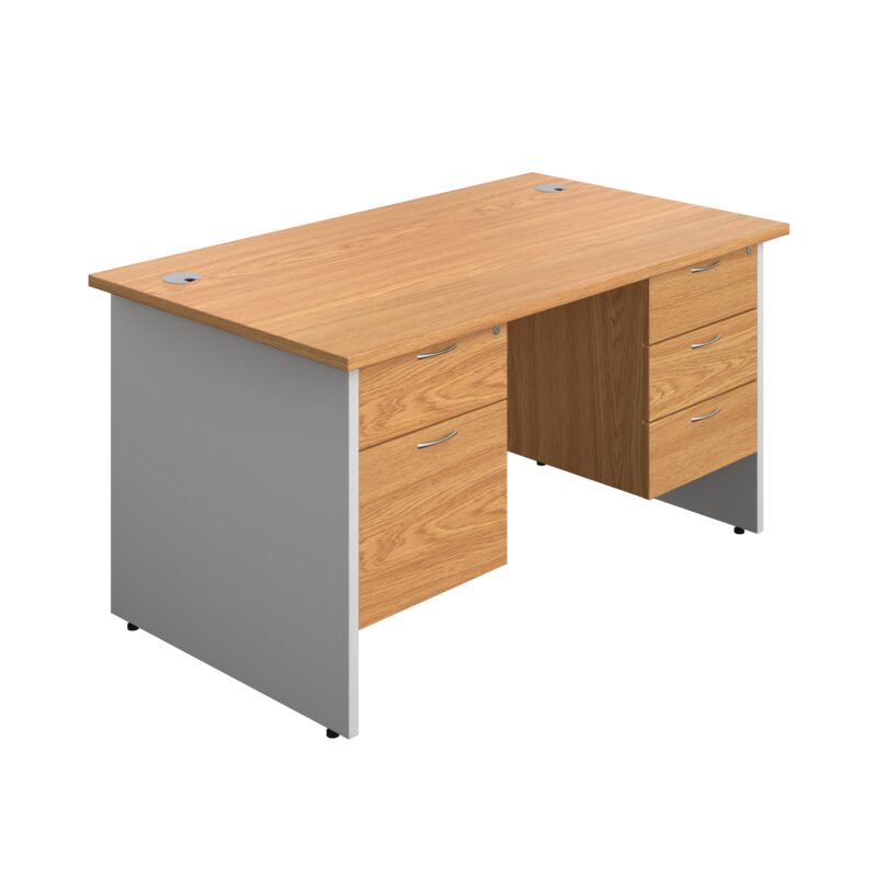 Panel Plus Rectangular Desk + 2 & 3 Drawer Fixed Pedestal Bundle | 1400X800 | Nova Oak/White