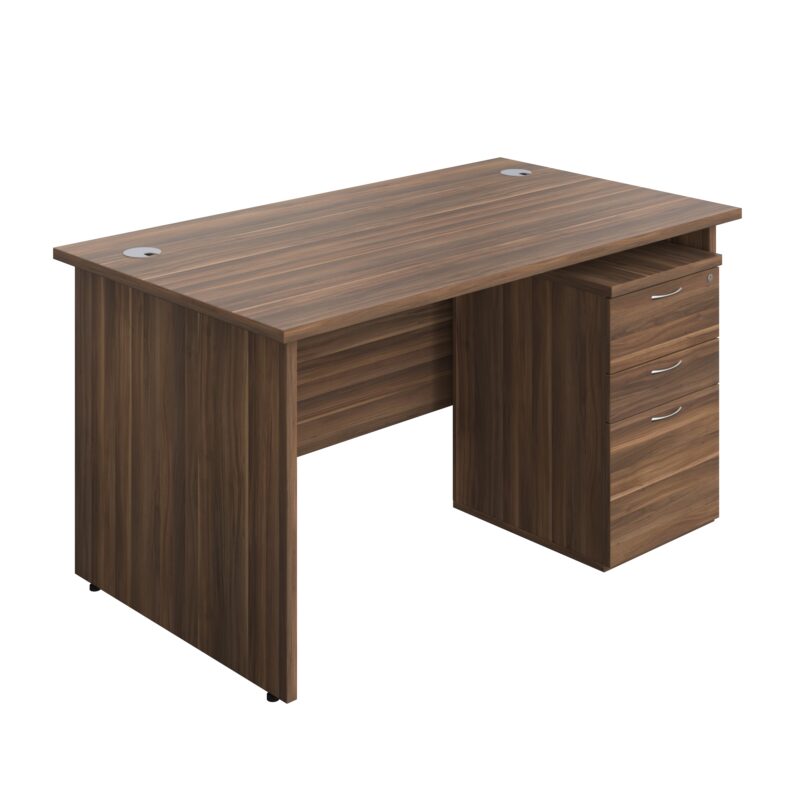 Panel Rectangular Desk + 3 Drawer High Mobile Pedestal Bundle | 1400X800 | Dark Walnut/Dark Walnut