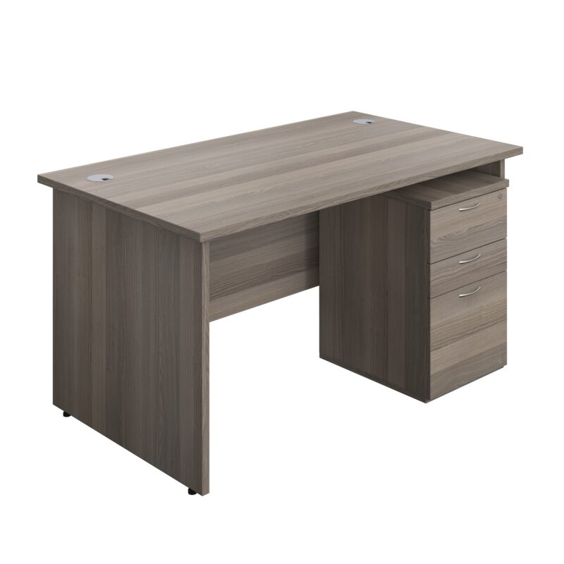 Panel Rectangular Desk + 3 Drawer High Mobile Pedestal Bundle | 1400X800 | Grey Oak/Grey Oak