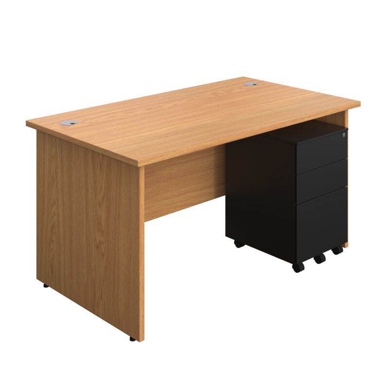 Panel Rectangular Desk + 3 Drawer Steel Pedestal Bundle | 1400X800 | Nova Oak/Black