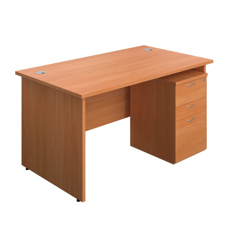 Panel Rectangular Desk + 3 Drawer Under Desk Pedestal Bundle | 1400X800 | Beech/Beech