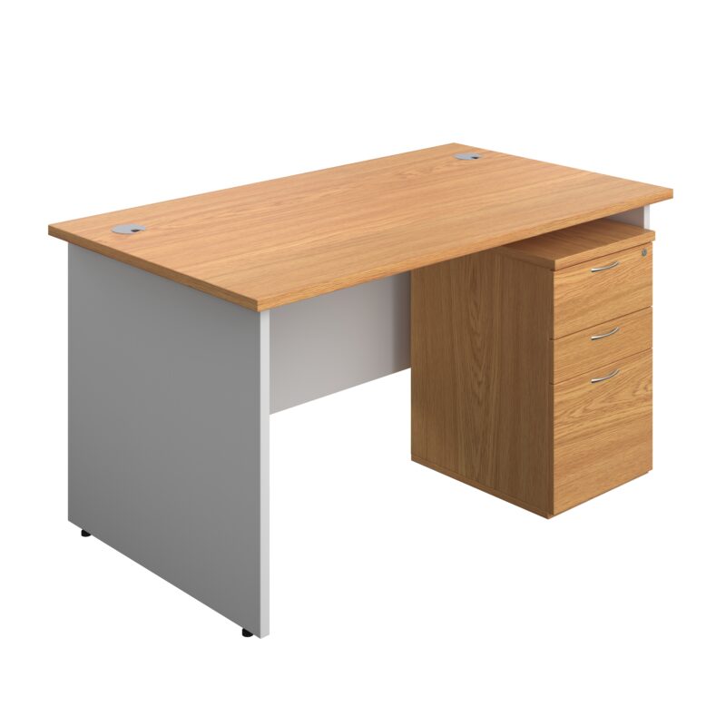 Panel Plus Rectangular Desk + 3 Drawer Under Desk Pedestal Bundle | 1400X800 | Nova Oak/White