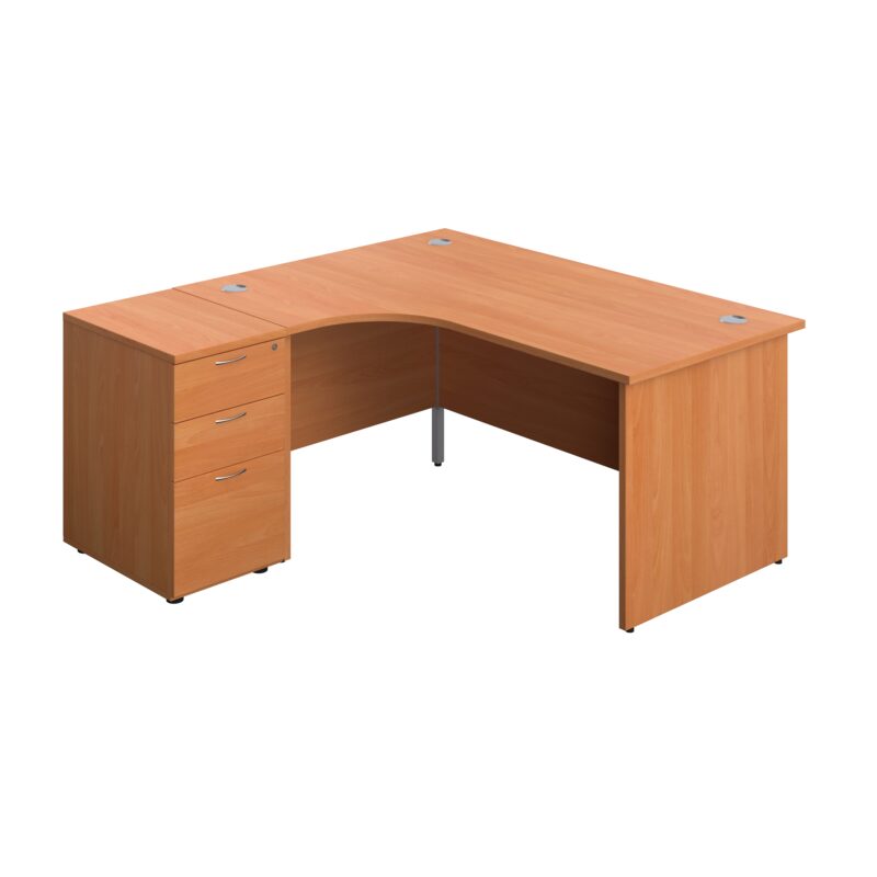 Panel Left Hand Radial Desk + 3 Drawer Desk High Pedestal Bundle | 600 Deep Pedestal | 1600X1200 | Beech/Beech