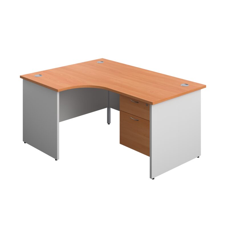 Panel Plus Left Radial Desk + 2 Drawer Fixed Pedestal Bundle | 1600X1200 | Beech/White