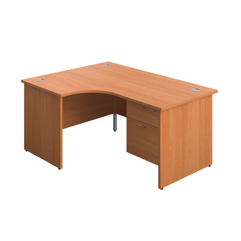 Panel Left Hand Radial Desk + 2 Drawer Fixed Pedestal Bundle | 1600X1200 | Beech/Beech