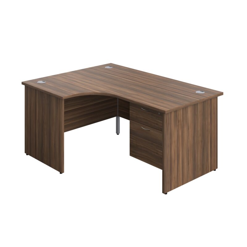 Panel Left Hand Radial Desk + 2 Drawer Fixed Pedestal Bundle | 1600X1200 | Dark Walnut/Dark Walnut