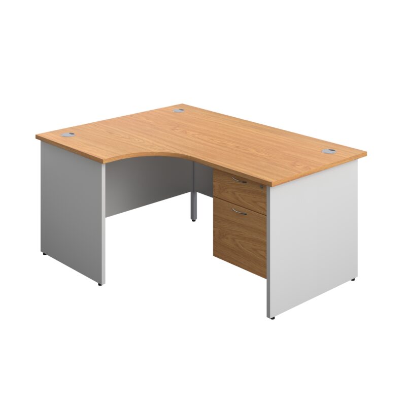 Panel Plus Left Radial Desk + 2 Drawer Fixed Pedestal Bundle | 1600X1200 | Nova Oak/White