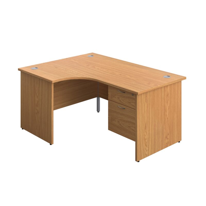 Panel Left Hand Radial Desk + 2 Drawer Fixed Pedestal Bundle | 1600X1200 | Nova Oak/Nova Oak