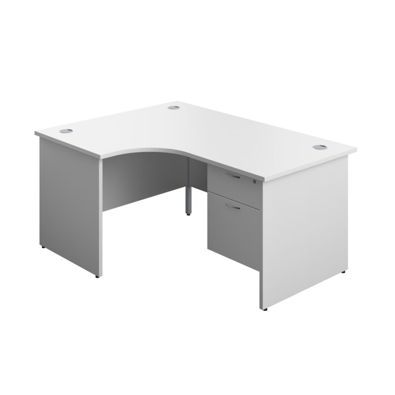 Panel Left Hand Radial Desk + 2 Drawer Fixed Pedestal Bundle | 1600X1200 | White/White