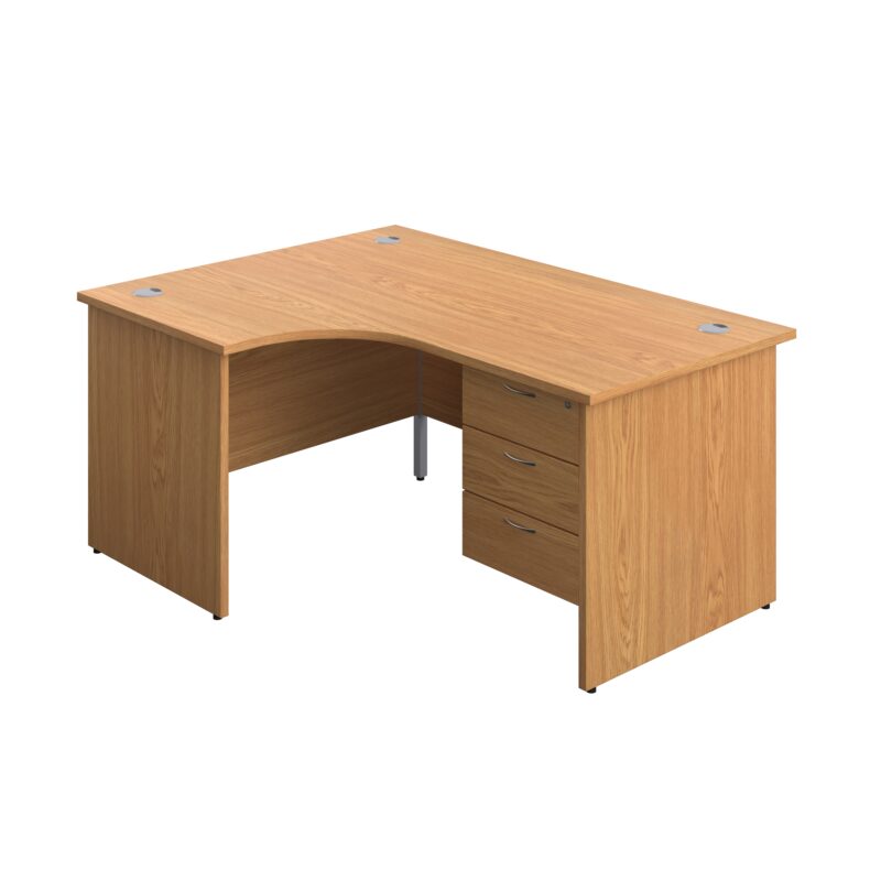 Panel Left Hand Radial Desk + 3 Drawer Fixed Pedestal Bundle | 1600X1200 | Nova Oak/Nova Oak