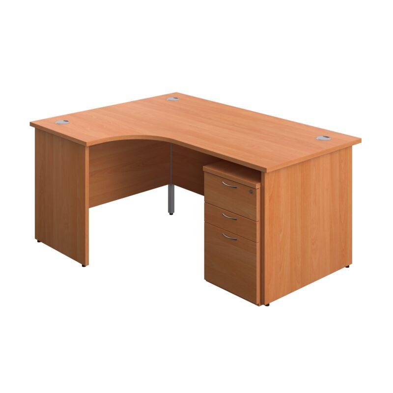 Panel Left Hand Radial Desk + 3 Drawer High Mobile Pedestal Bundle | 1600X1200 | Beech/Beech