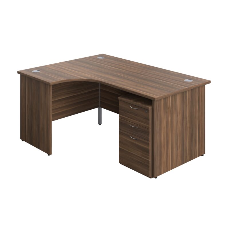 Panel Left Hand Radial Desk + 3 Drawer High Mobile Pedestal Bundle | 1600X1200 | Dark Walnut/Dark Walnut