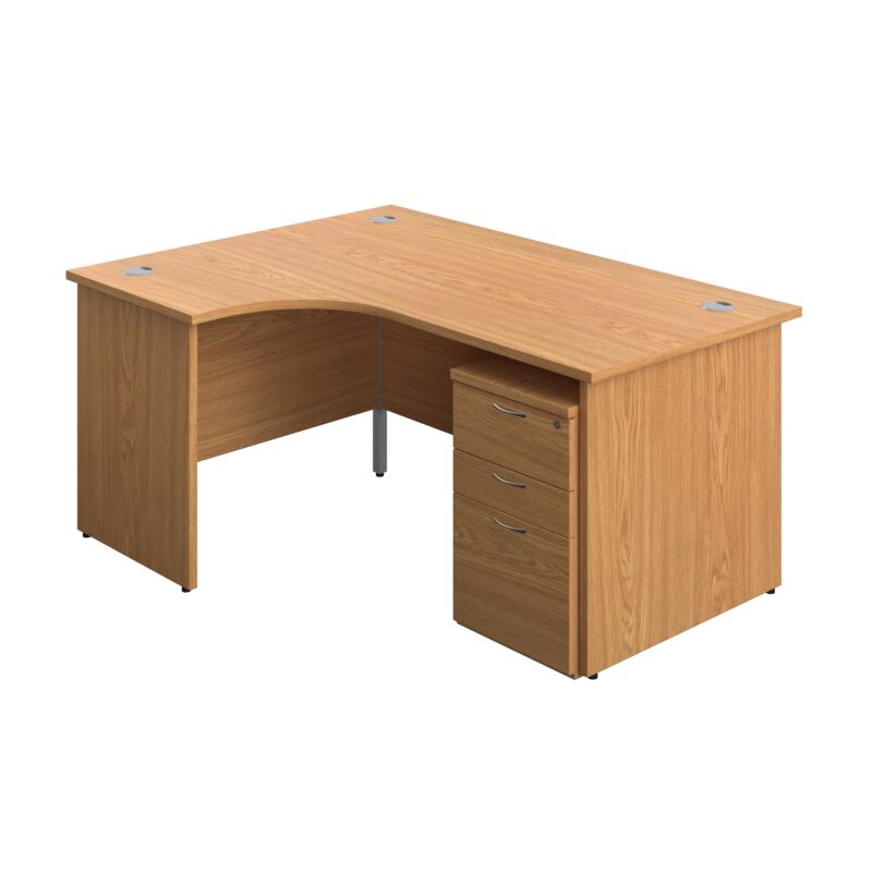 Panel Left Hand Radial Desk + 3 Drawer High Mobile Pedestal Bundle | 1600X1200 | Nova Oak/Nova Oak