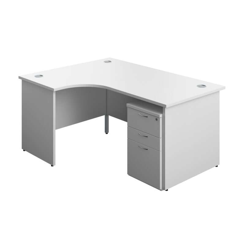 Panel Left Hand Radial Desk + 3 Drawer High Mobile Pedestal Bundle | 1600X1200 | White/White