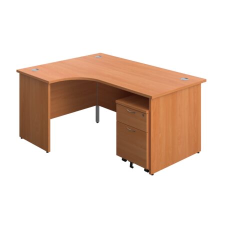 Panel Left Hand Radial Desk + 2 Drawer Mobile Pedestal Bundle | 1600X1200 | Beech/Beech