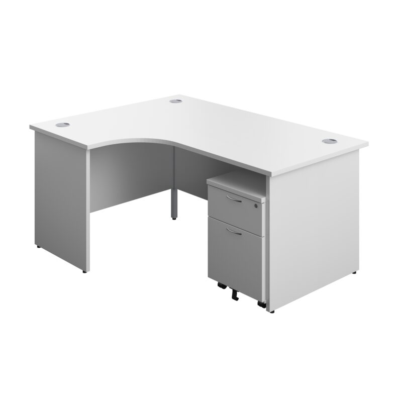 Panel Left Hand Radial Desk + 2 Drawer Mobile Pedestal Bundle | 1600X1200 | White/White