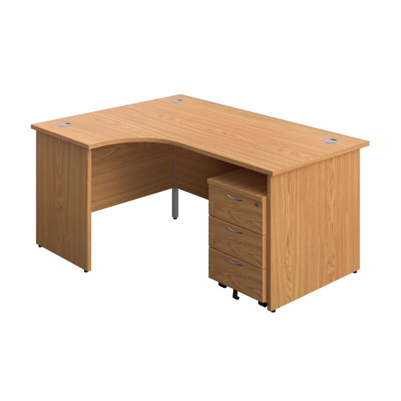 Panel Left Hand Radial Desk + 3 Drawer Mobile Pedestal Bundle | 1600X1200 | Nova Oak/Nova Oak