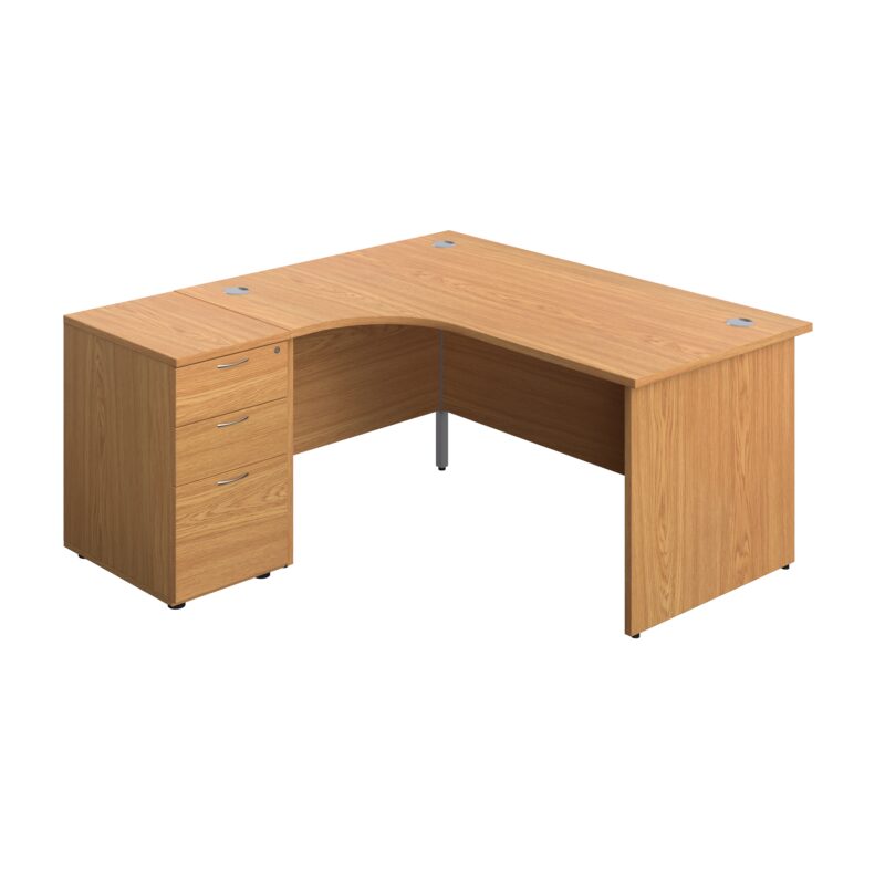 Panel Left Hand Radial Desk + 3 Drawer Desk High Pedestal Bundle | 600 Deep Pedestal | 1600X1200 | Nova Oak/Nova Oak