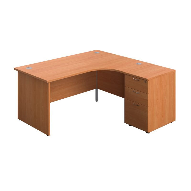 Panel Right Hand Radial Desk + 3 Drawer Desk High Pedestal Bundle | 600 Deep Pedestal | 1600X1200 | Beech/Beech