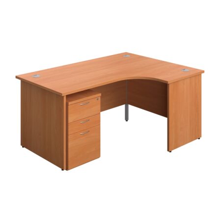 Panel Right Hand Radial Desk + 3 Drawer High Mobile Pedestal Bundle | 1600X1200 | Beech/Beech