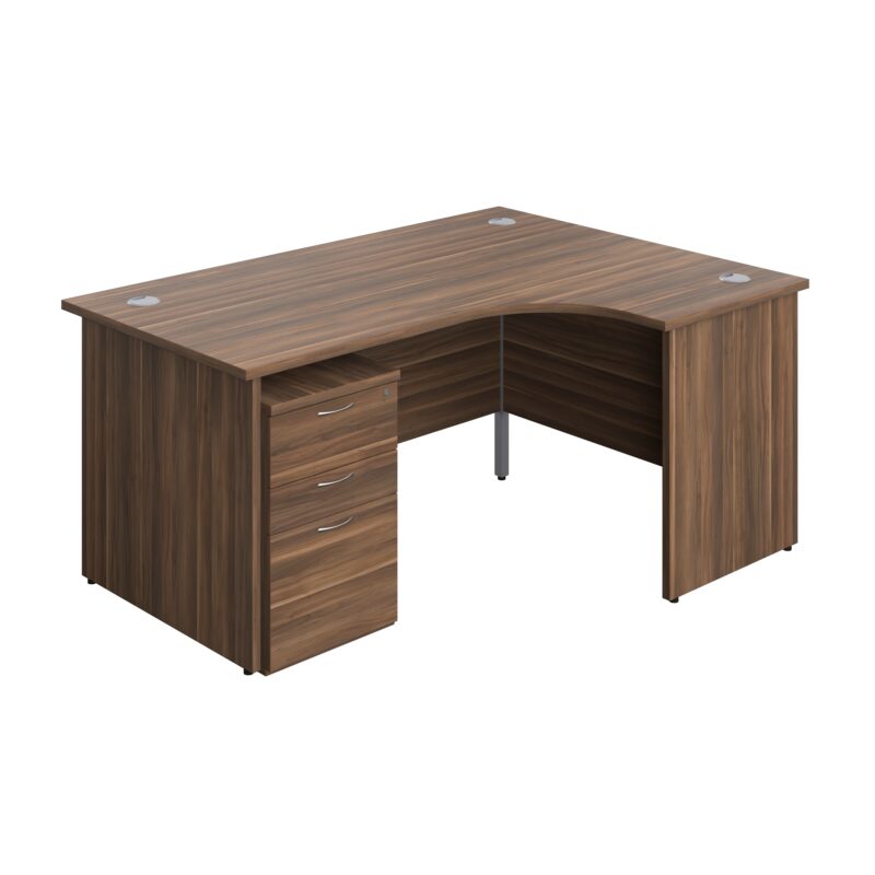 Panel Right Hand Radial Desk + 3 Drawer High Mobile Pedestal Bundle | 1600X1200 | Dark Walnut/Dark Walnut