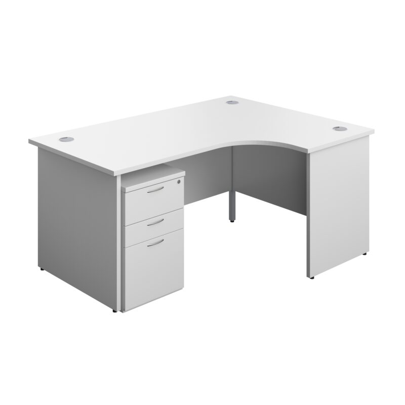 Panel Right Hand Radial Desk + 3 Drawer High Mobile Pedestal Bundle | 1600X1200 | White/White