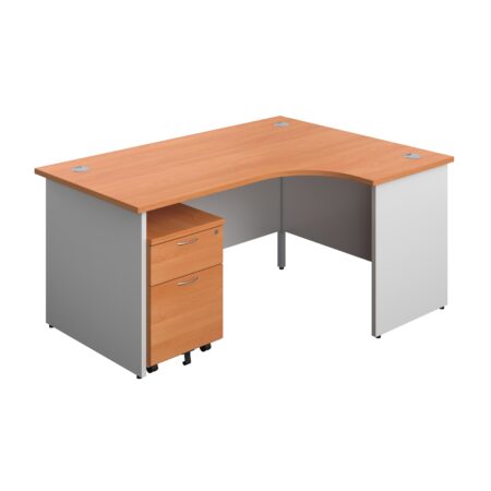 Panel Plus Right Radial Desk + 2 Drawer Mobile Pedestal Bundle | 1600X1200 | Beech/White