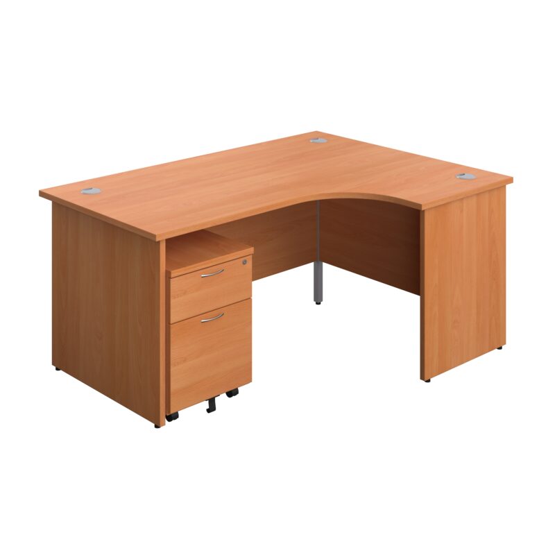 Panel Right Hand Radial Desk + 2 Drawer Mobile Pedestal Bundle | 1600X1200 | Beech/Beech