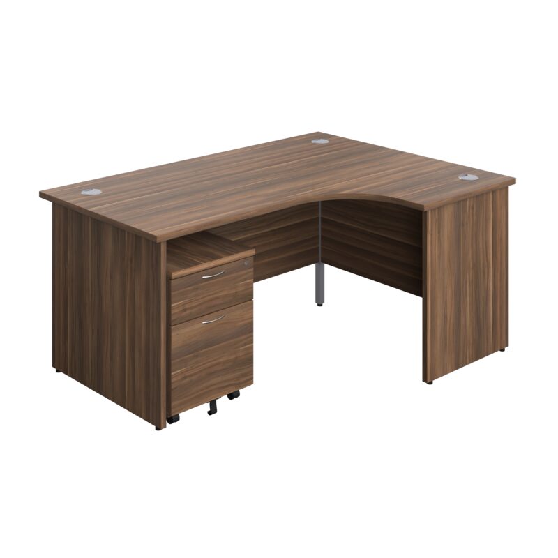 Panel Right Hand Radial Desk + 2 Drawer Mobile Pedestal Bundle | 1600X1200 | Dark Walnut/Dark Walnut